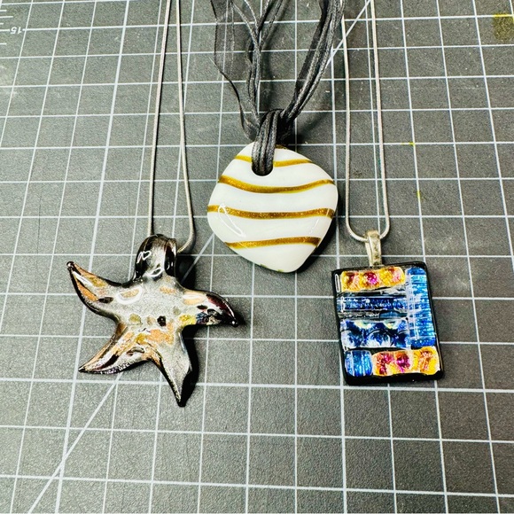 3 piece jewelry bundle art glass dichroic pendants star rectangle and square - Picture 1 of 8